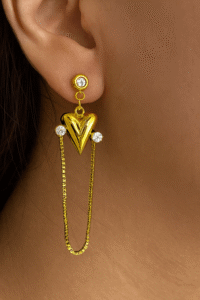 Leenzara Golden Heart Drop Earring - Image 2