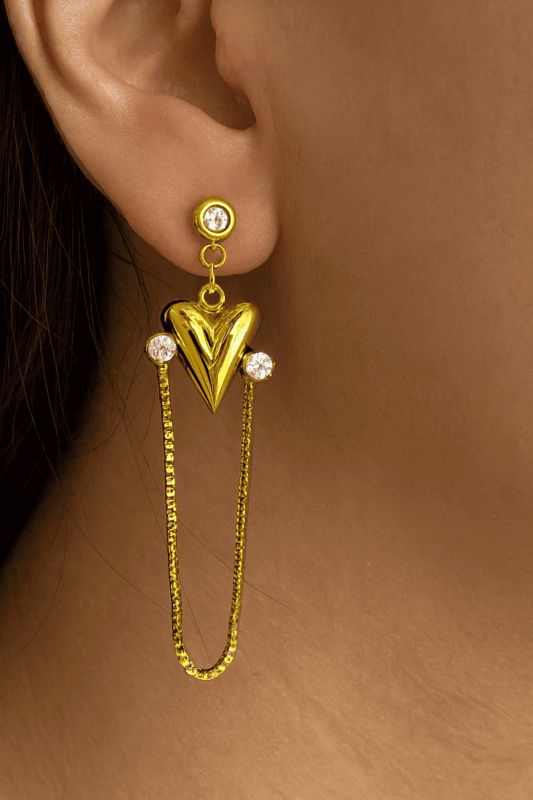Leenzara Golden Heart Drop Earring - Image 2