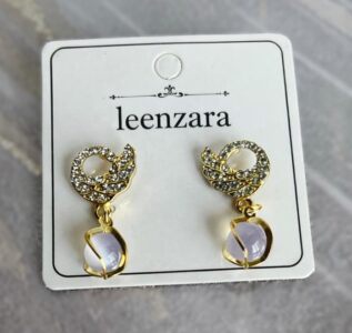 Leenzara Crystal Moon Drop Earrings