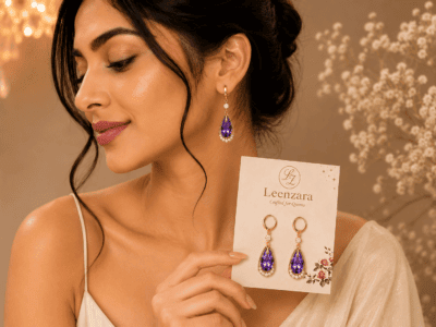 Teardrop Crystals Dangle Earrings(Purple)