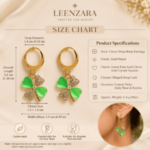 Leenzara Clovers Charm Hoop Earrings(Green) - Image 3