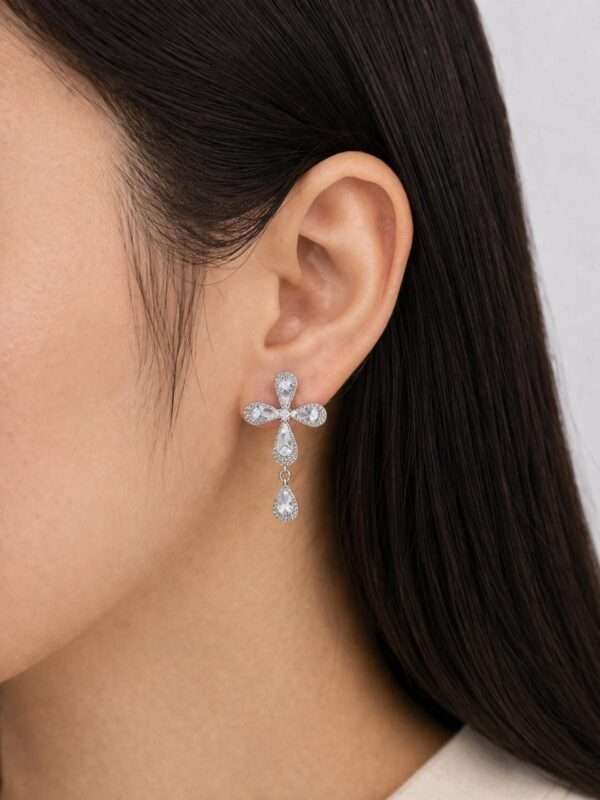 Crystal Cross Drop Earrings - Image 2