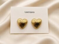 Leenzara Golden Heart Glow Stud Earrings