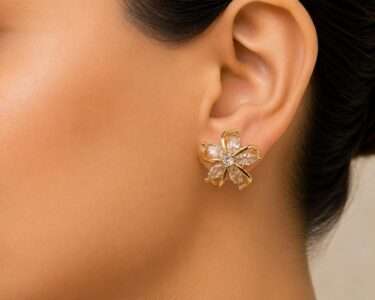 Floral Crystal Stud Earrings - Image 2