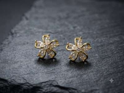 Floral Crystal Stud Earrings - Image 3