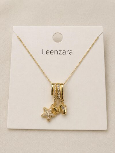 Leenzara Embellished Charm Gold Necklace