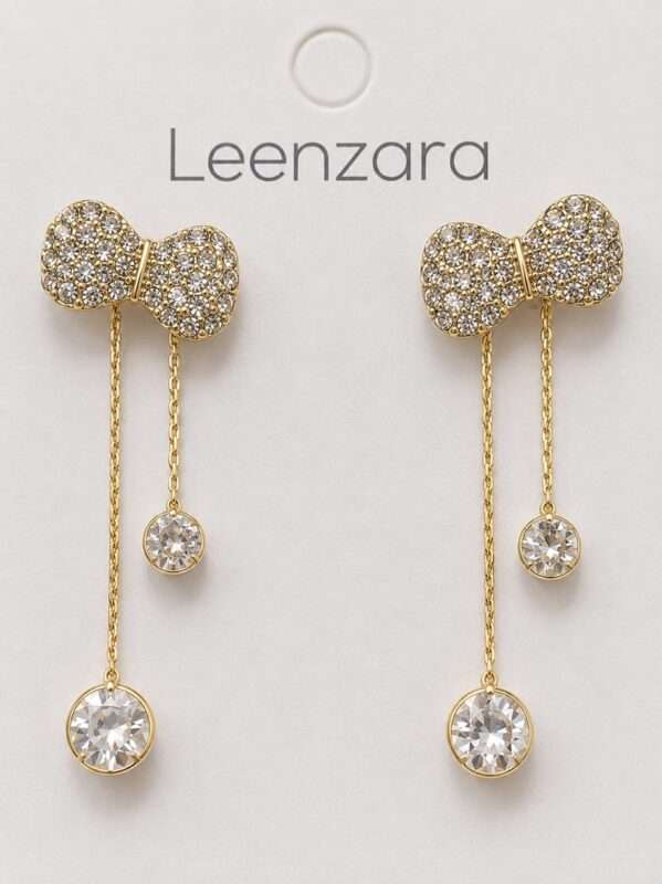 Golden Drop Bow Earrings for Women | Elegant Artificial Jewellery