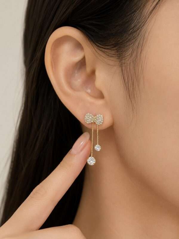 Golden Drop Bow Earrings for Women | Elegant Artificial Jewellery - Image 2