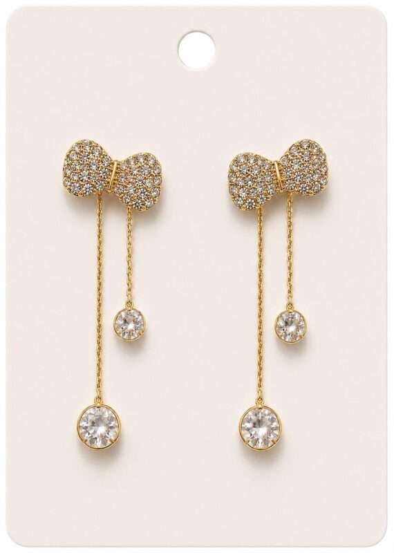 Golden Drop Bow Earrings for Women | Elegant Artificial Jewellery - Image 3