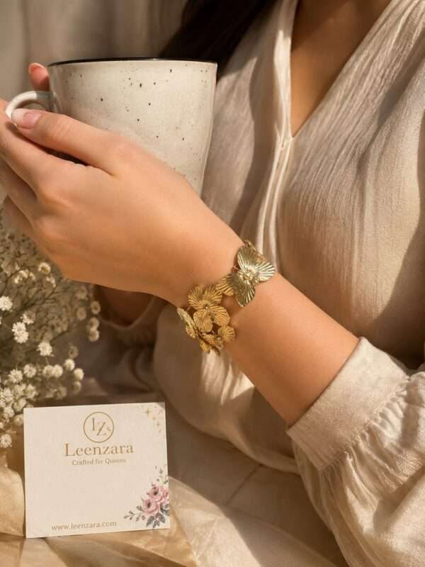 Gold-Plated Floral Statement Bracelet for Women - Image 3