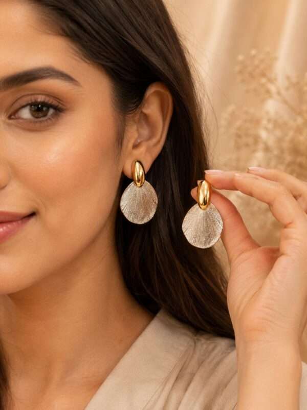 Dual-Tone Textured Earrings - Image 2