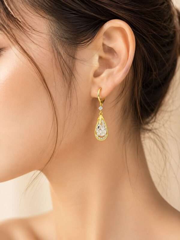 Teardrop Crystals Dangle Earrings(Gold) - Image 3