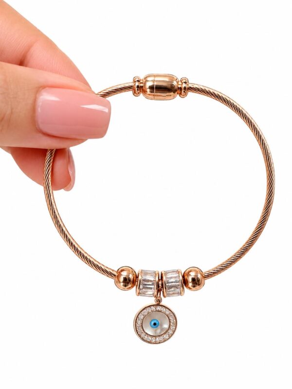 Rose Evil Eye Charm Bangle - Image 2