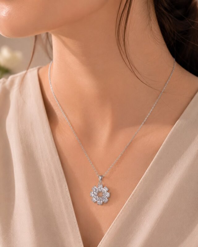 Snowflake Bloom Necklace for Women | Leenzara Jewels - Image 2