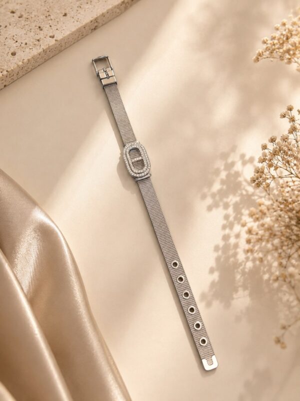 Women's Silver-Tone Crystal Tennis Bracelet | Elegant Adjustable Bracelet | Leenzara Jewels - Image 3