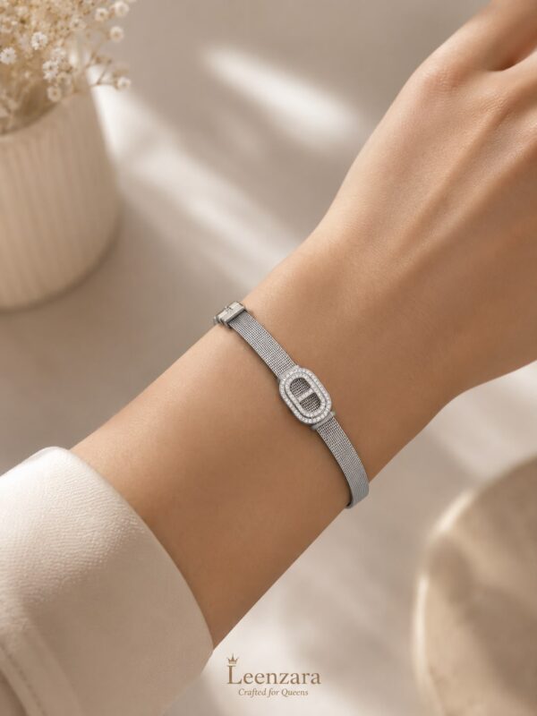 Women's Silver-Tone Crystal Tennis Bracelet | Elegant Adjustable Bracelet | Leenzara Jewels - Image 2