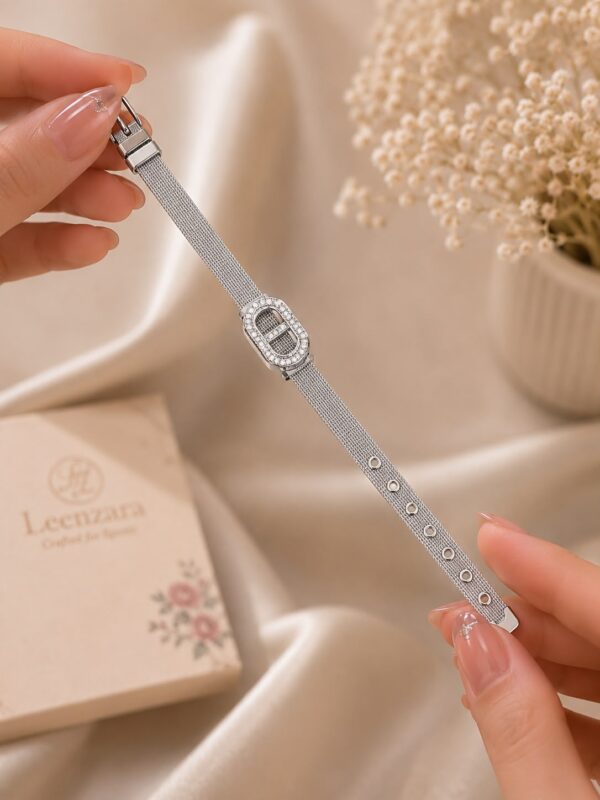Women's Silver-Tone Crystal Tennis Bracelet | Elegant Adjustable Bracelet | Leenzara Jewels
