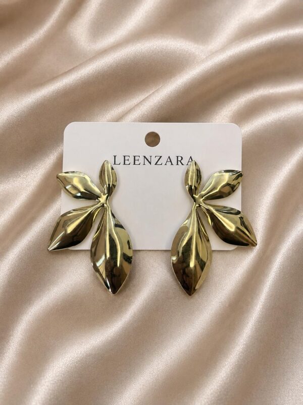 Leenzara Gold Leaf Statement Earrings