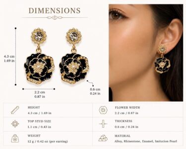 Leenzara Black Floral Crystal Drop Earrings - Image 5