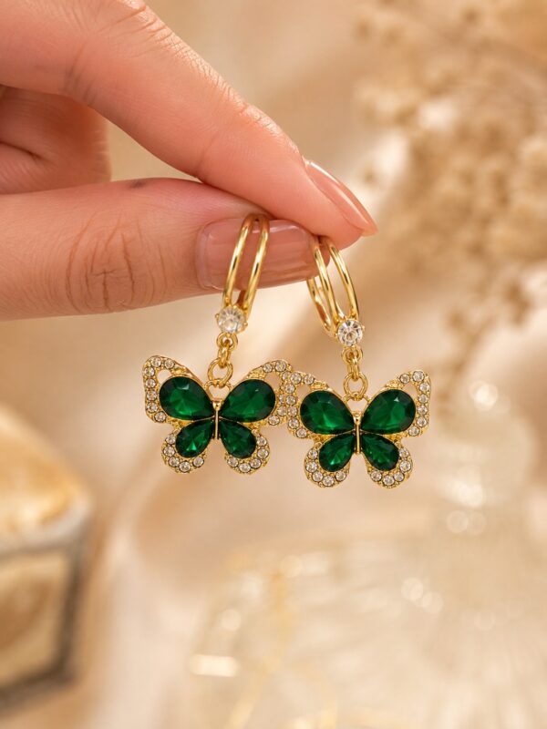 Leenzara Green Butterfly Hoops earring