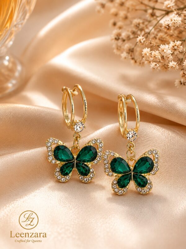 Leenzara Green Butterfly Hoops earring - Image 3