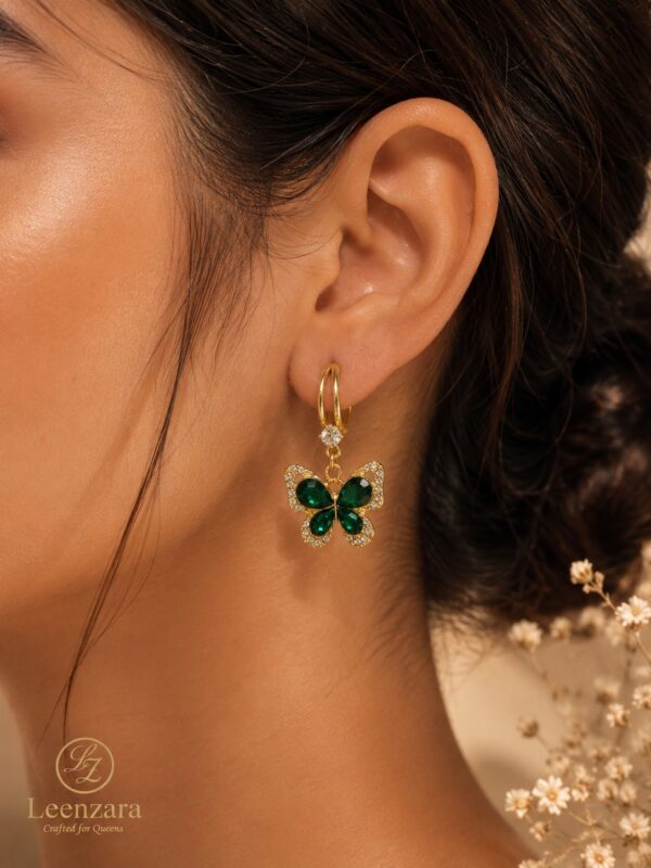 Leenzara Green Butterfly Hoops earring - Image 2