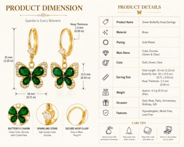 Leenzara Green Butterfly Hoops earring - Image 4