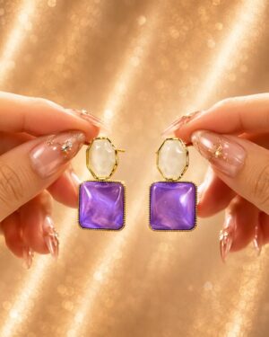 Purple & Pearl Geometric Drop Earrings for women