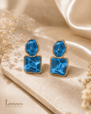 Blue Geometric Statement Drop Earrings | Leenzara Jewels