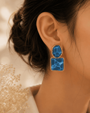 Blue Geometric Statement Drop Earrings | Leenzara Jewels - Image 3