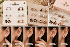 Leenzara Jewels 6-Pair Weekly Stud Earring Set - Image 2