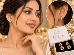 Gold Tone Crystal Studs for Women | Leenzara Jewels - Image 2