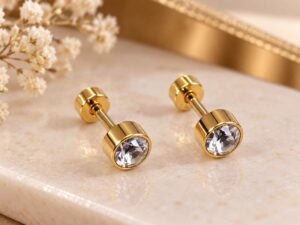 Gold Tone Crystal Studs for Women | Leenzara Jewels - Image 3
