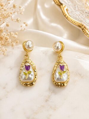 Purple Tulip Drop Earrings | Leenzara Jewels