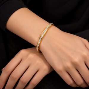 Golden Crystal Tennis Bracelet | Leenzara Jewels - Image 2