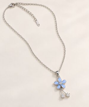 Blue Floral Pendant Necklace for Women | Leenzara Jewels - Image 3