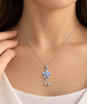 Blue Floral Pendant Necklace for Women | Leenzara Jewels