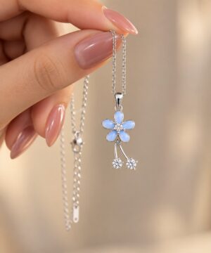 Blue Floral Pendant Necklace for Women | Leenzara Jewels - Image 2