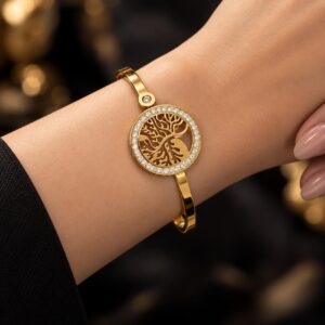 Leenzara Jewels Tree of Life Golden Tone Bracelet for Women