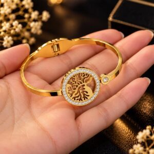 Leenzara Jewels Tree of Life Golden Tone Bracelet for Women - Image 2