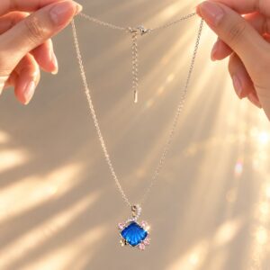 Leenzara Blue Crystal Floral Pendant Necklace - Image 2