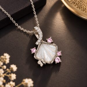 Pearl Blossom Pink Crystal Pendent Necklace | Leenzara Jewels - Image 3