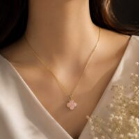 Pink pendant silver chain necklace