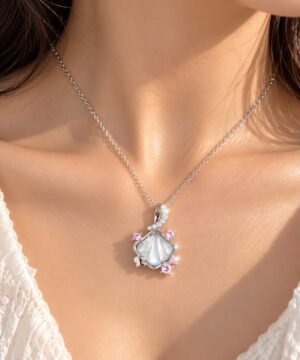 Pearl Blossom Pink Crystal Pendent Necklace | Leenzara Jewels