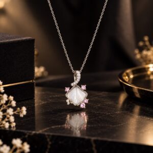 Pearl Blossom Pink Crystal Pendent Necklace | Leenzara Jewels - Image 2