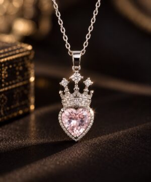 Royal Pink Heart Crown Pendant Necklace for Women | Stylish Fashion Jewellery - Image 2