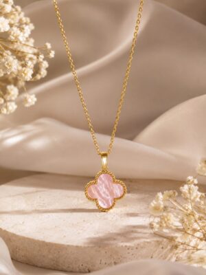 Pink Clover Pendant Necklace | Leenzara Jewels - Image 3
