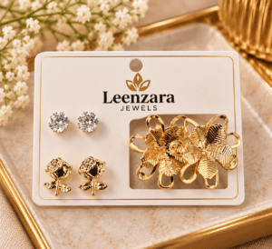 3 Pair Studs Earrings for Women | Leenzara Jewels - Image 2