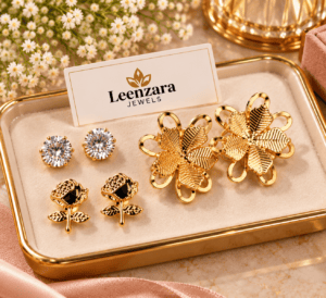 3 Pair Studs Earrings for Women | Leenzara Jewels - Image 3