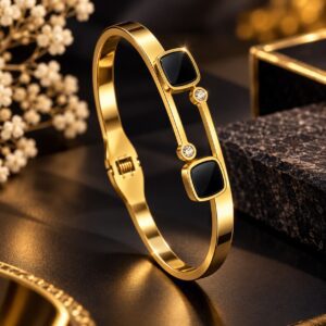 Leenzara Jewels Black Stone Bracelet for Women